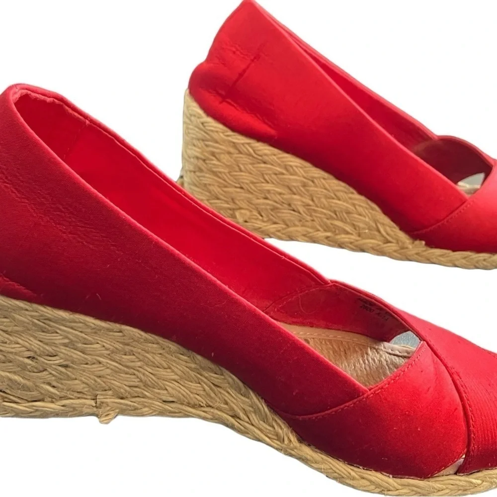 Lauren Ralph Lauren Cecilia Red Espadrille Wedge Peep Toe 6